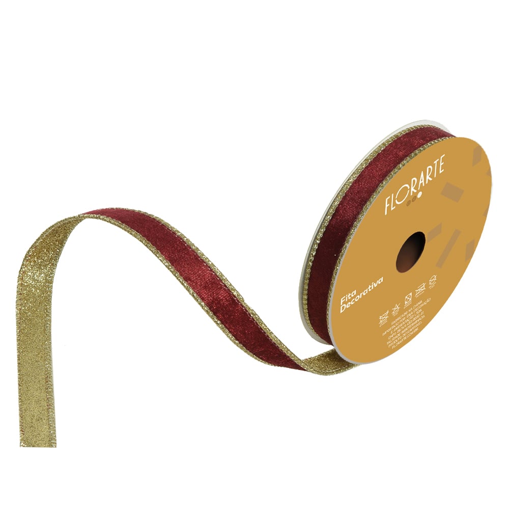 FITA ARAMADA VELUDO DUPLA FACE C/COSTURA (VERMELHO CHAMPANHE) 1,5cmX9,14m
