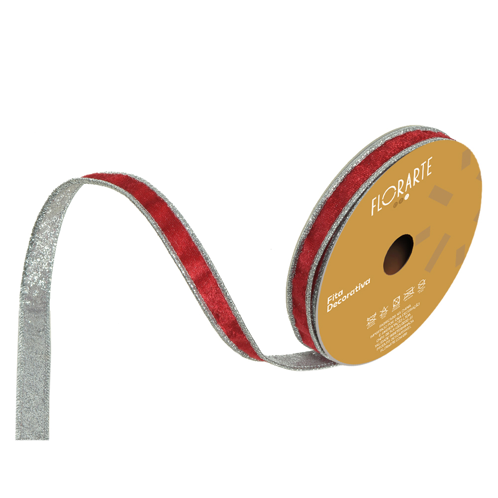 FITA ARAMADA VELUDO DUPLA FACE C/COSTURA (VERMELHO PRATA) 1,5cmX9,14m