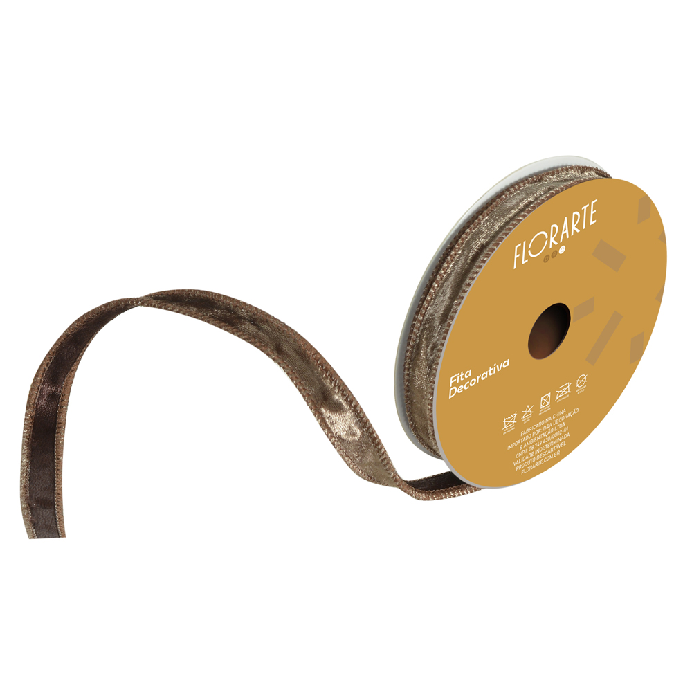 FITA ARAMADA VELUDO DUPLA FACE C/COSTURA (MARROM) 1,5cmX9,14m