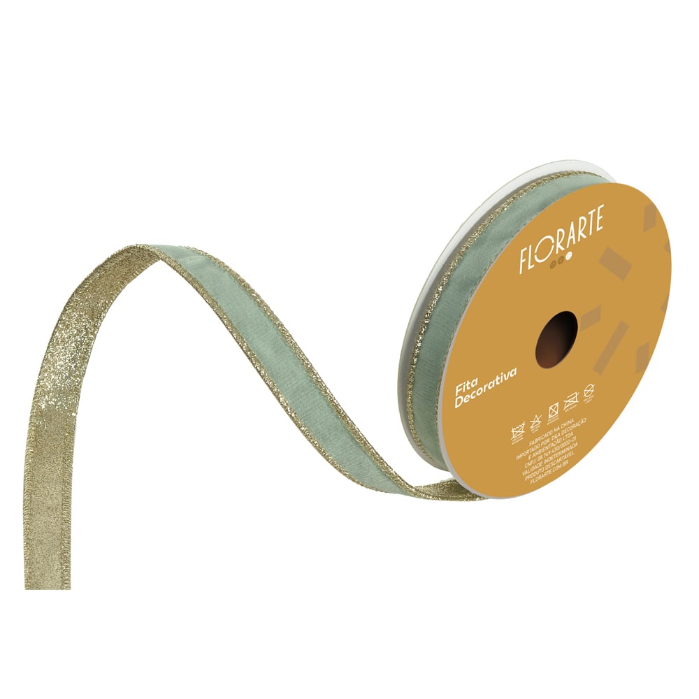 FITA ARAMADA VELUDO DUPLA FACE C/COSTURA (AZUL CLARO CHAMPANHE) 1,5cmX9,14m