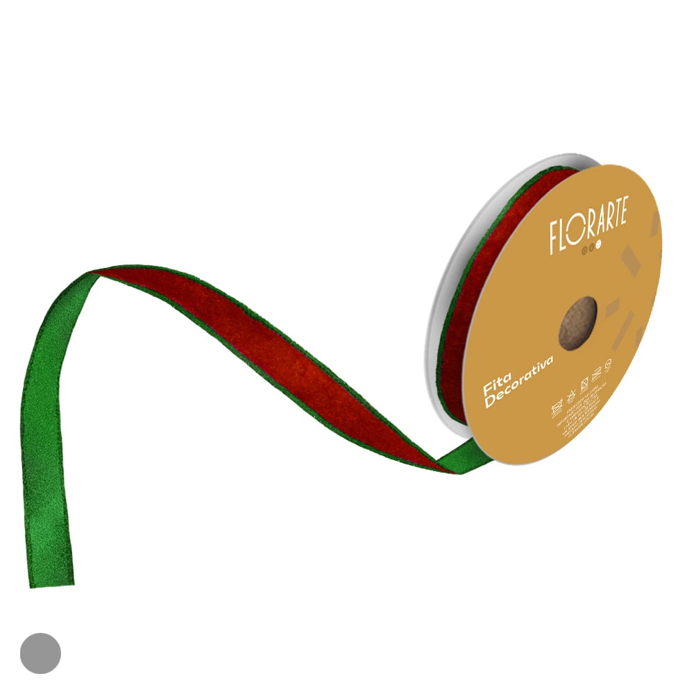 FITA ARAMADA VELUDO DUPLA FACE C/COSTURA (VERMELHO VERDE) 1,5cmX9,14m