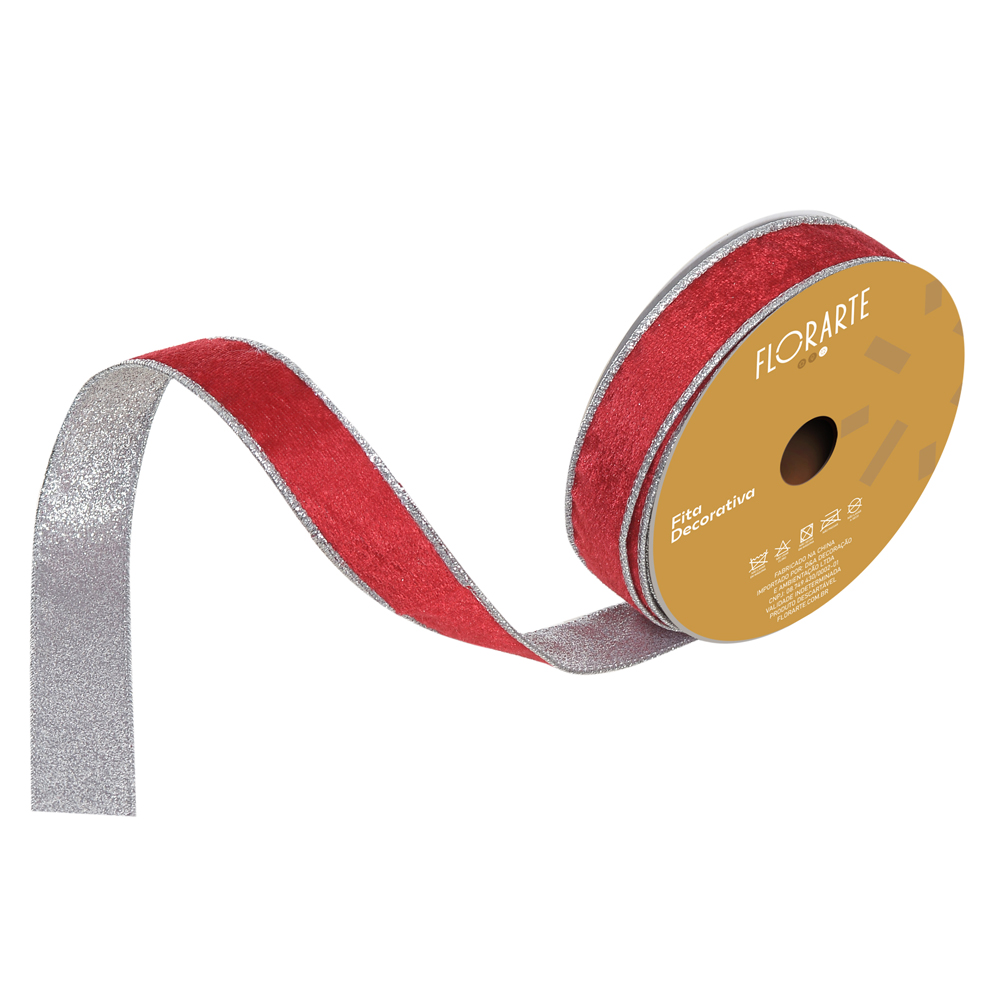 FITA ARAMADA VELUDO DUPLA FACE C/COSTURA (VERMELHO PRATA) 2,5cmX9,14m