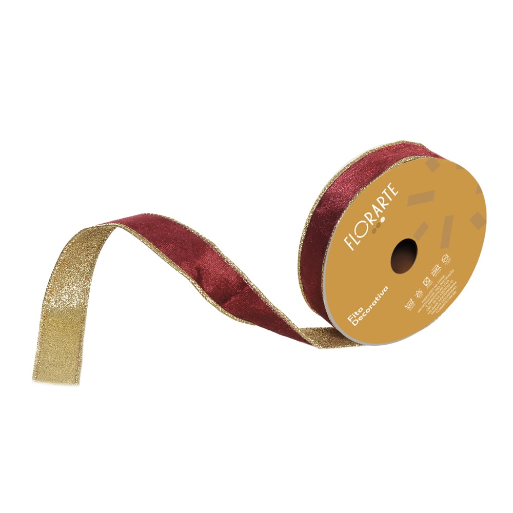 FITA ARAMADA VELUDO DUPLA FACE C/COSTURA (VERMELHO DOURADO) 2,5cmX9,14m