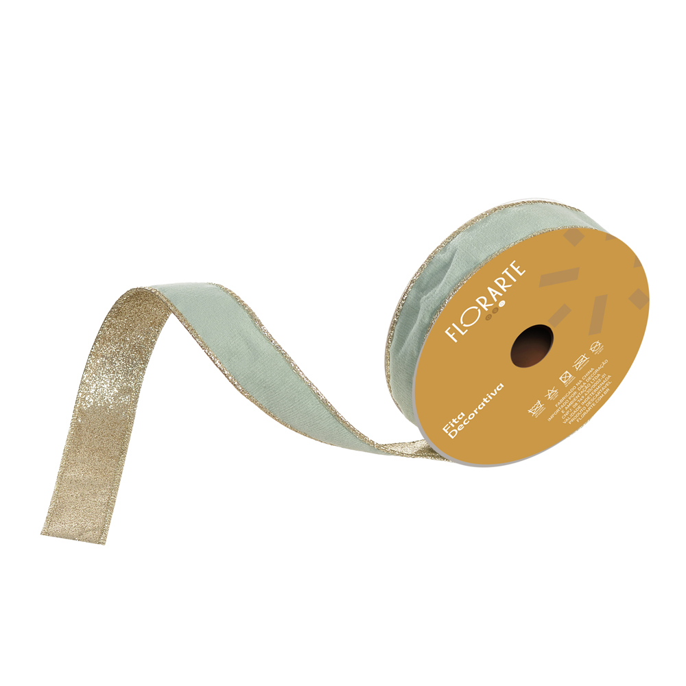 FITA ARAMADA VELUDO DUPLA FACE C/COSTURA (VERDE CLARO CHAMPANHE) 2,5cmX9,14m