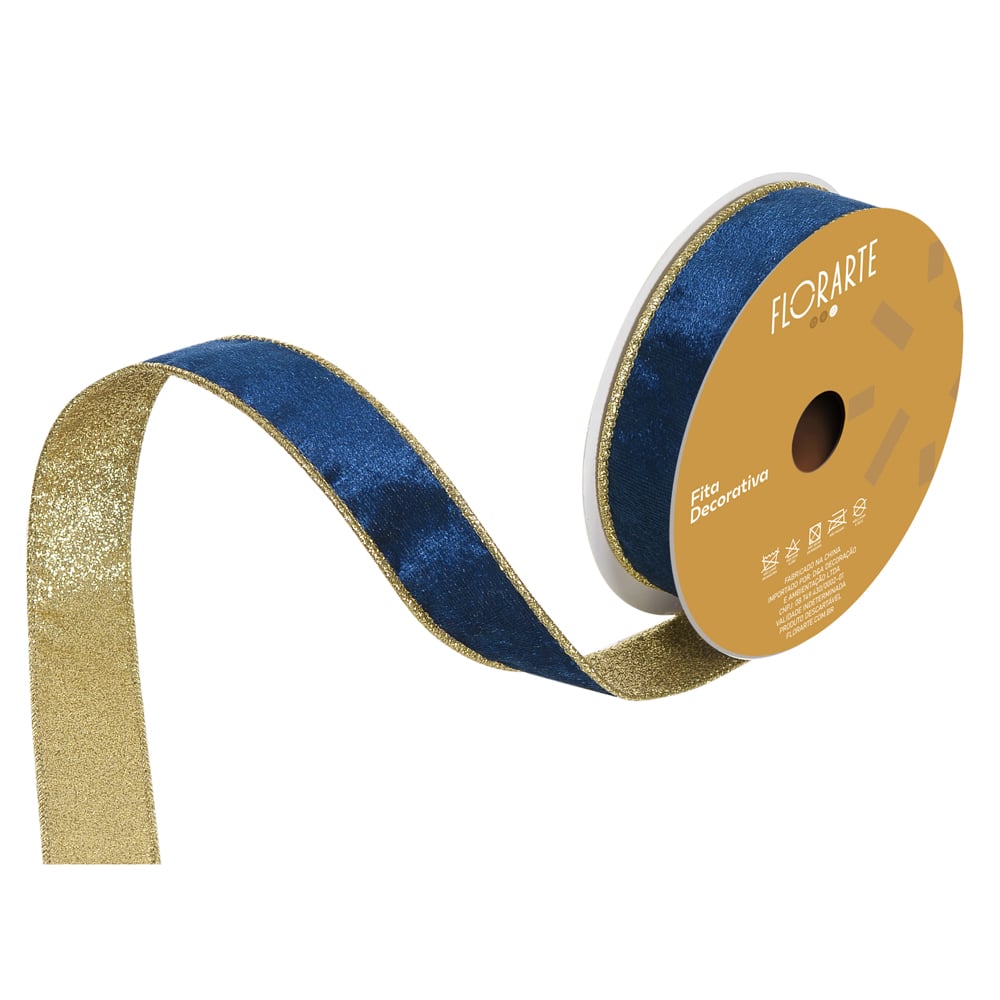 FITA ARAMADA VELUDO DUPLA FACE C/COSTURA (AZUL DOURADO) 2,5cmX9,14m