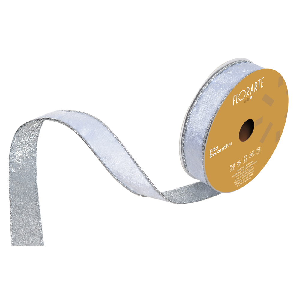 FITA ARAMADA VELUDO DUPLA FACE C/COSTURA (BRANCO PRATA) 2,5cmX9,14m