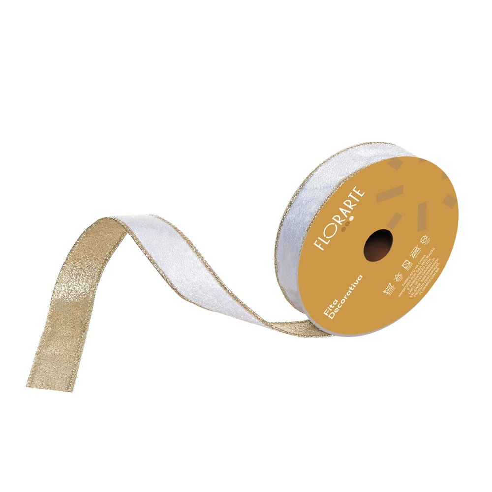 FITA ARAMADA VELUDO DUPLA FACE C/COSTURA (BRANCO CHAMPANHE) 2,5cmX9,14m