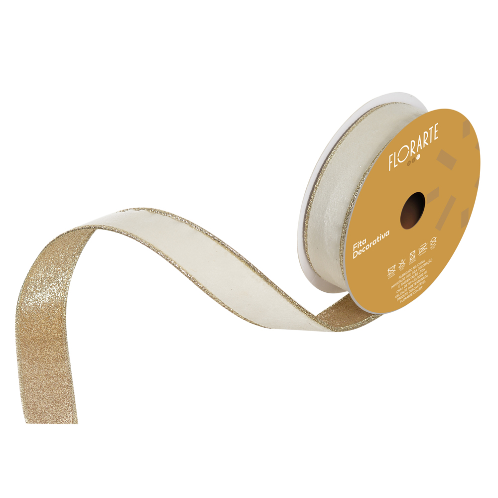 FITA ARAMADA VELUDO DUPLA FACE C/COSTURA (OFF WHITE CHAMPANHE) 2,5cmX9,14m