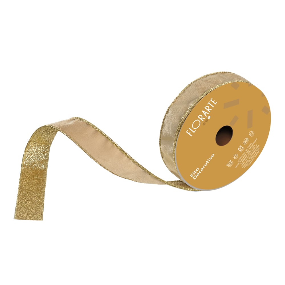 FITA ARAMADA VELUDO DUPLA FACE C/COSTURA (DOURADO) 2,5cmX9,14m