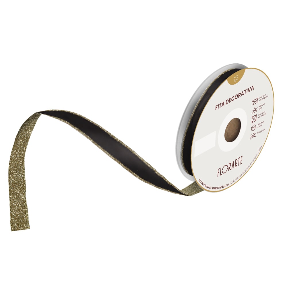 FITA ARAMADA VELUDO DUPLA FACE C/COSTURA (PRETO DOURADO) 2,5cmX9,14m