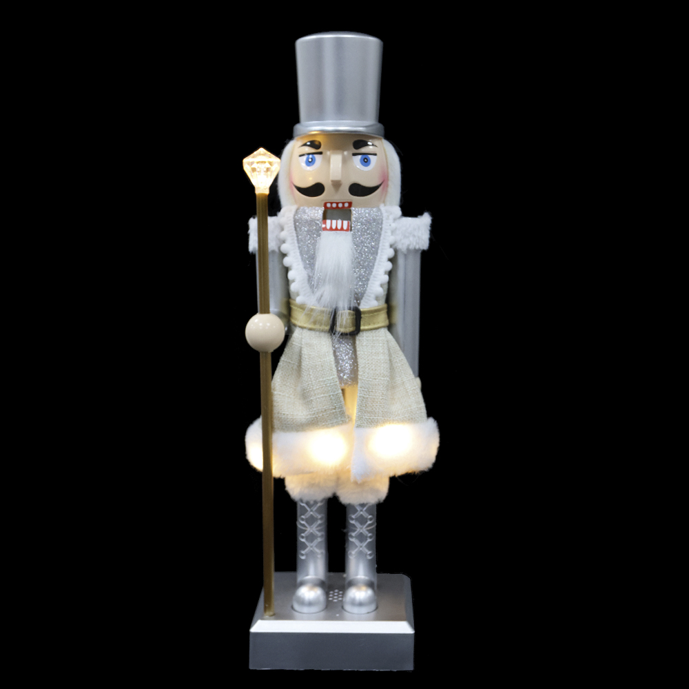 BONECO NATAL QUEBRA NOZES C/LED E SOM - 8 MUS (PRATA DOURADO) 38cm