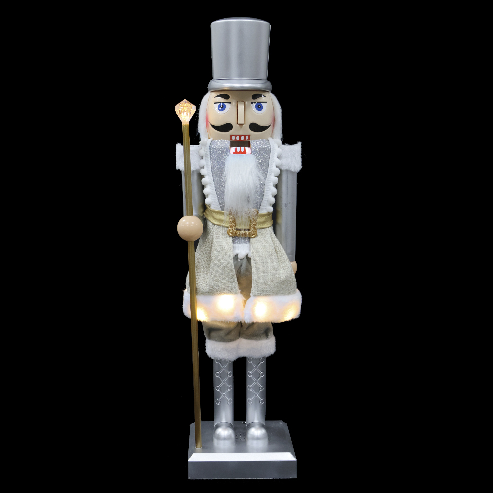 BONECO NATAL QUEBRA NOZES C/LED E SOM - 8 MUS (PRATA DOURADO) 58cm