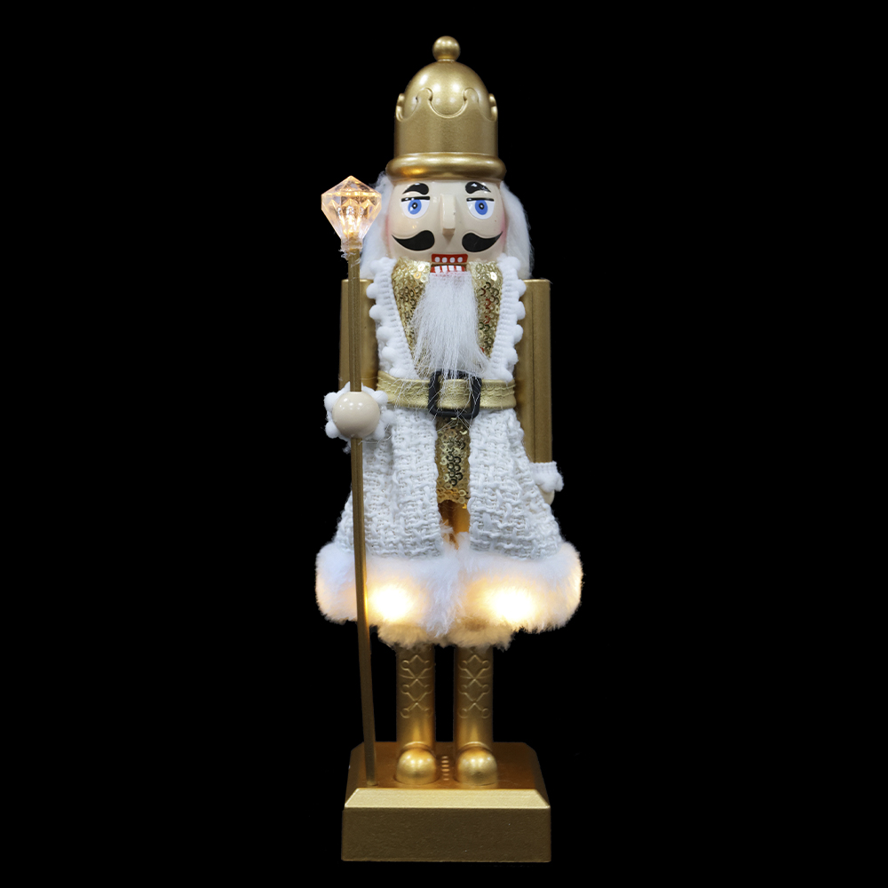 BONECO NATAL QUEBRA NOZES C/LED E SOM - 8 MUS (DOURADO) 28cm