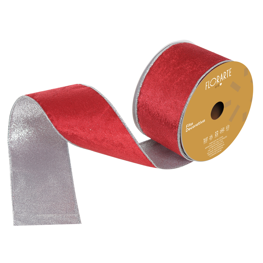 FITA ARAMADA VELUDO DUPLA FACE C/COSTURA (VERMELHO PRATA) 6,3cmX9,14m