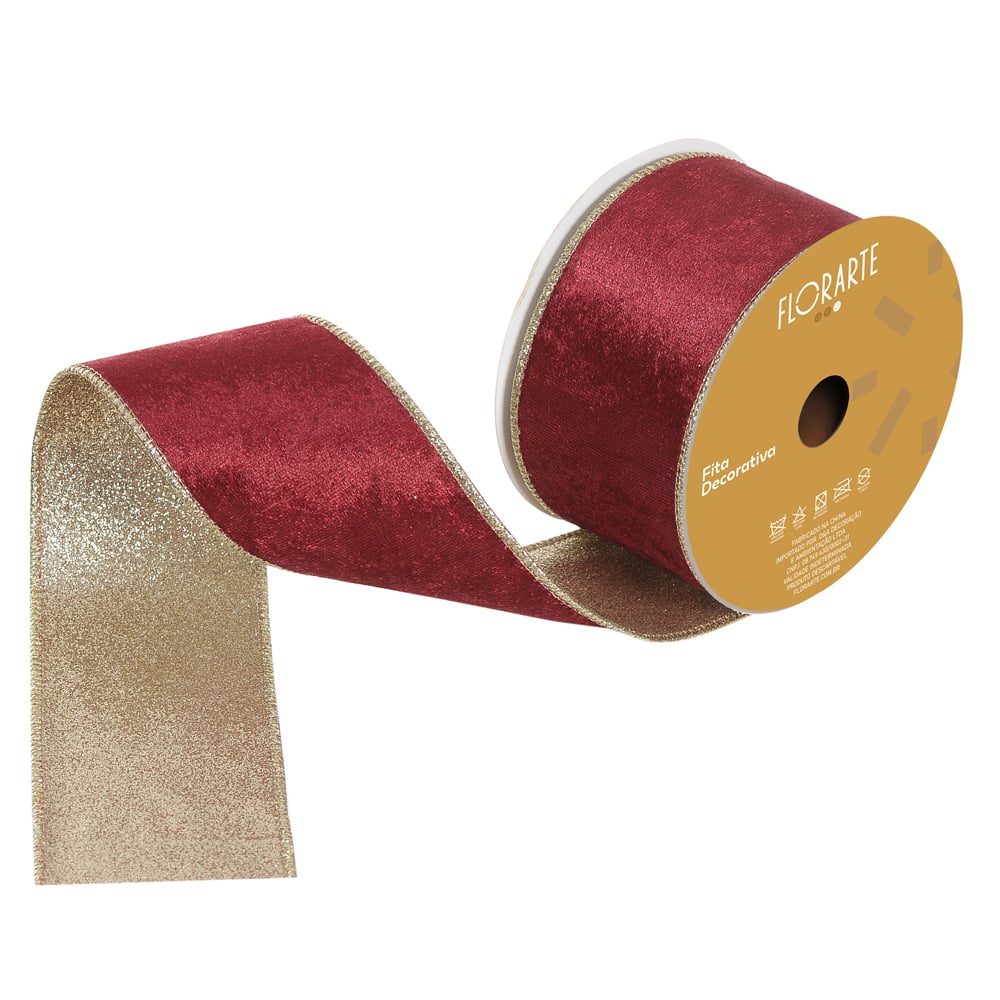 FITA ARAMADA VELUDO DUPLA FACE C/COSTURA (VERMELHO CHAMPANHE) 6,3cmX9,14m