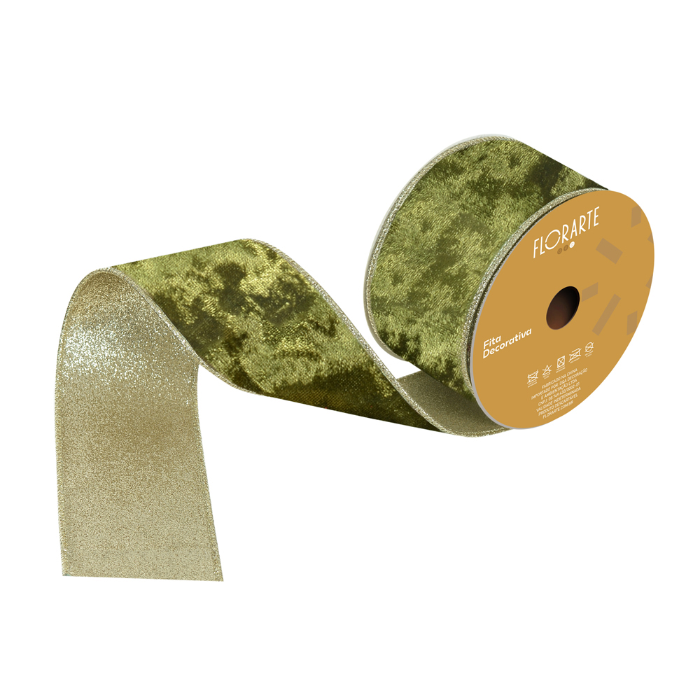 FITA ARAMADA VELUDO DUPLA FACE C/COSTURA (VERDE CHAMPANHE) 6,3cmX9,14m