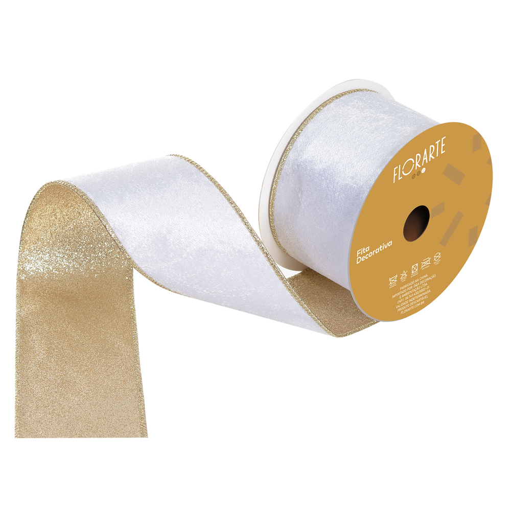 FITA ARAMADA VELUDO DUPLA FACE C/COSTURA (BRANCO CHAMPANHE) 6,3cmX9,14m