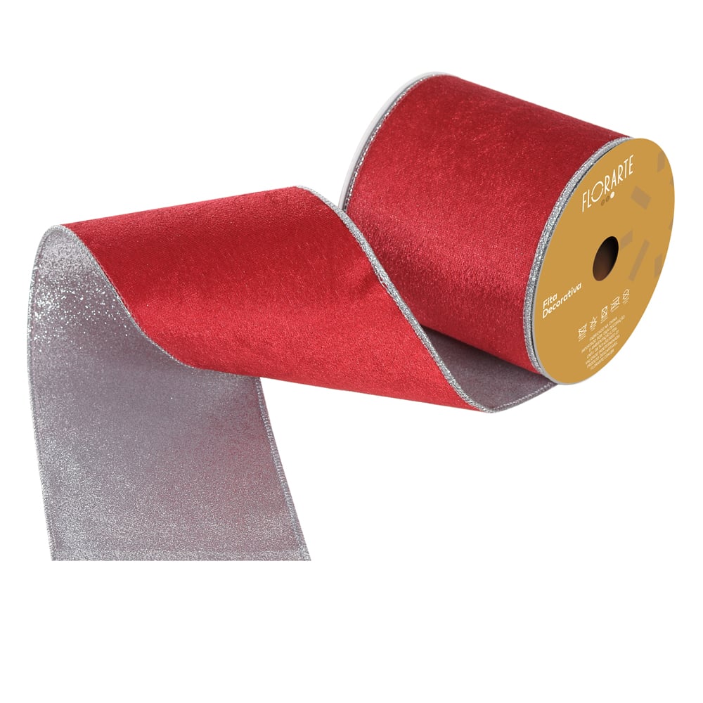 FITA ARAMADA VELUDO DUPLA FACE C/COSTURA (VERMELHO PRATA) 10cmX5m