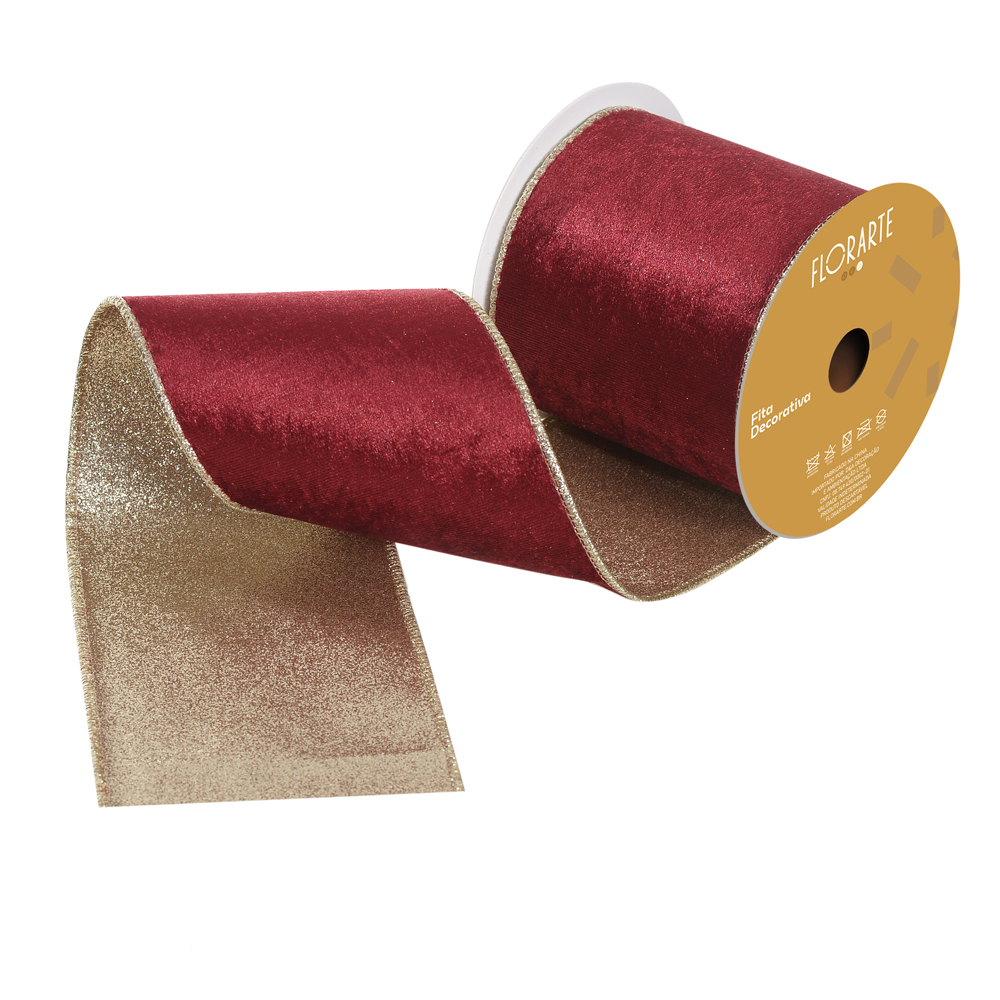 FITA ARAMADA VELUDO DUPLA FACE C/COSTURA (VERMELHO CHAMPANHE) 10cmX5m