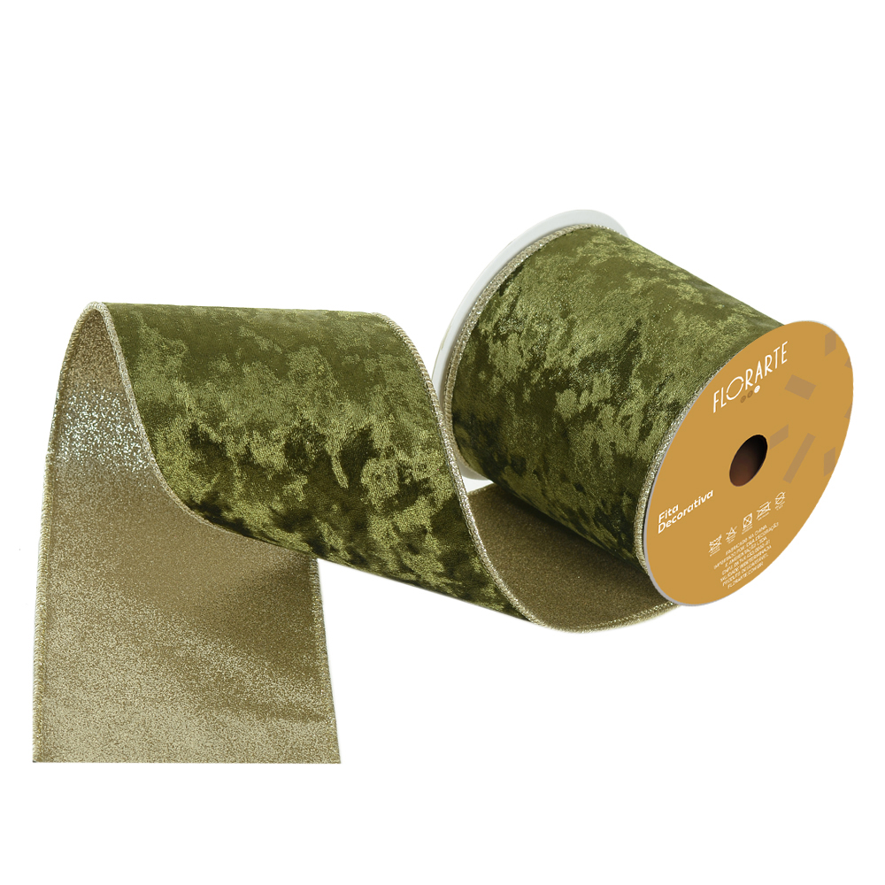 FITA ARAMADA VELUDO DUPLA FACE C/COSTURA (VERDE CHAMPANHE) 10cmX5m