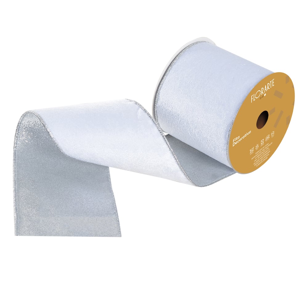 FITA ARAMADA VELUDO DUPLA FACE C/COSTURA (BRANCO PRATA) 10cmX5m