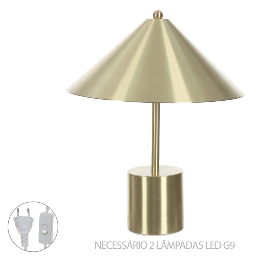 ABAJUR DECORATIVO METAL BIVOLT (DOURADO) 31cm 25d
