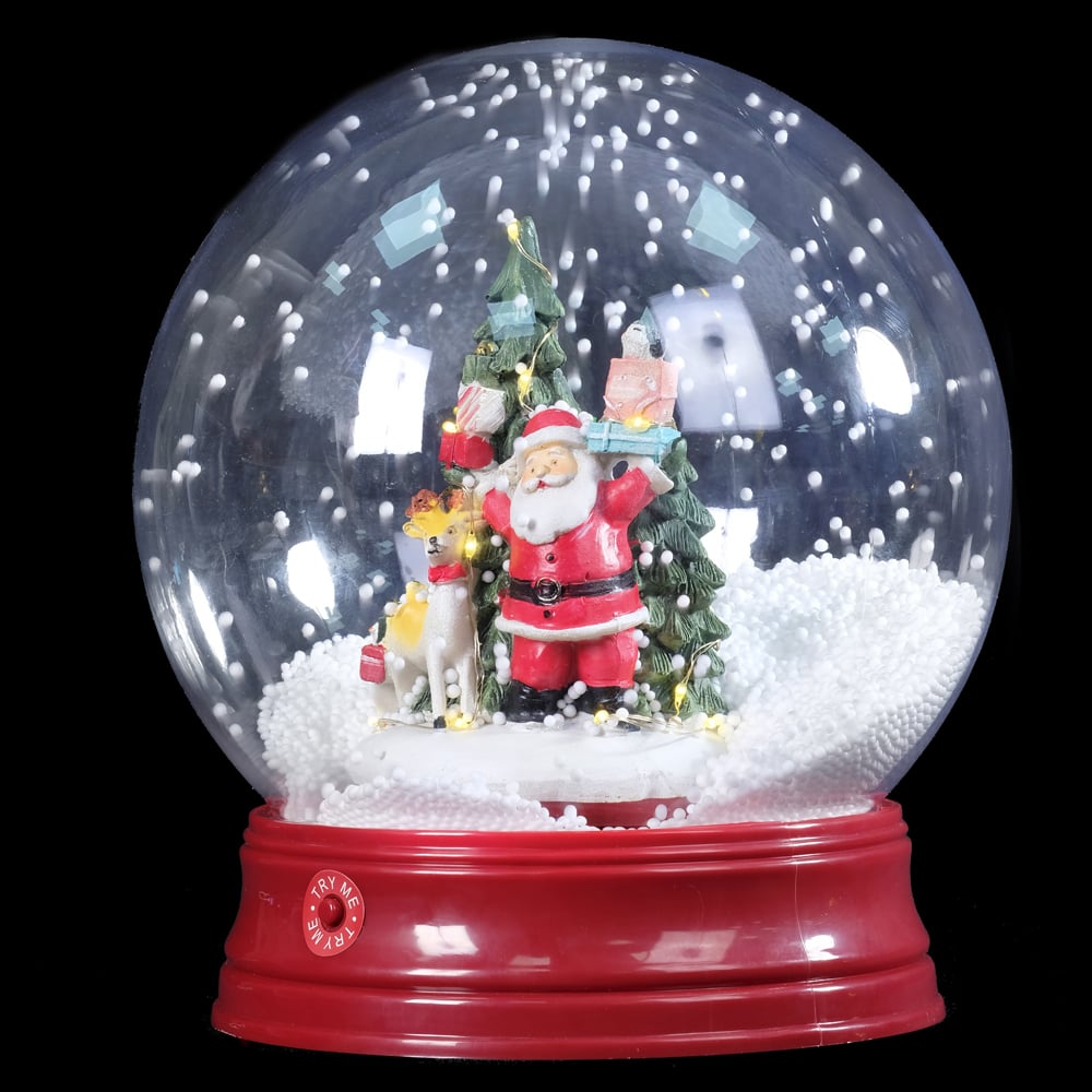 NATAL  GLOBO DECORATIVO ANIMADO C/ SOM C/NEVE 23X21X21cm (VERMELHO)