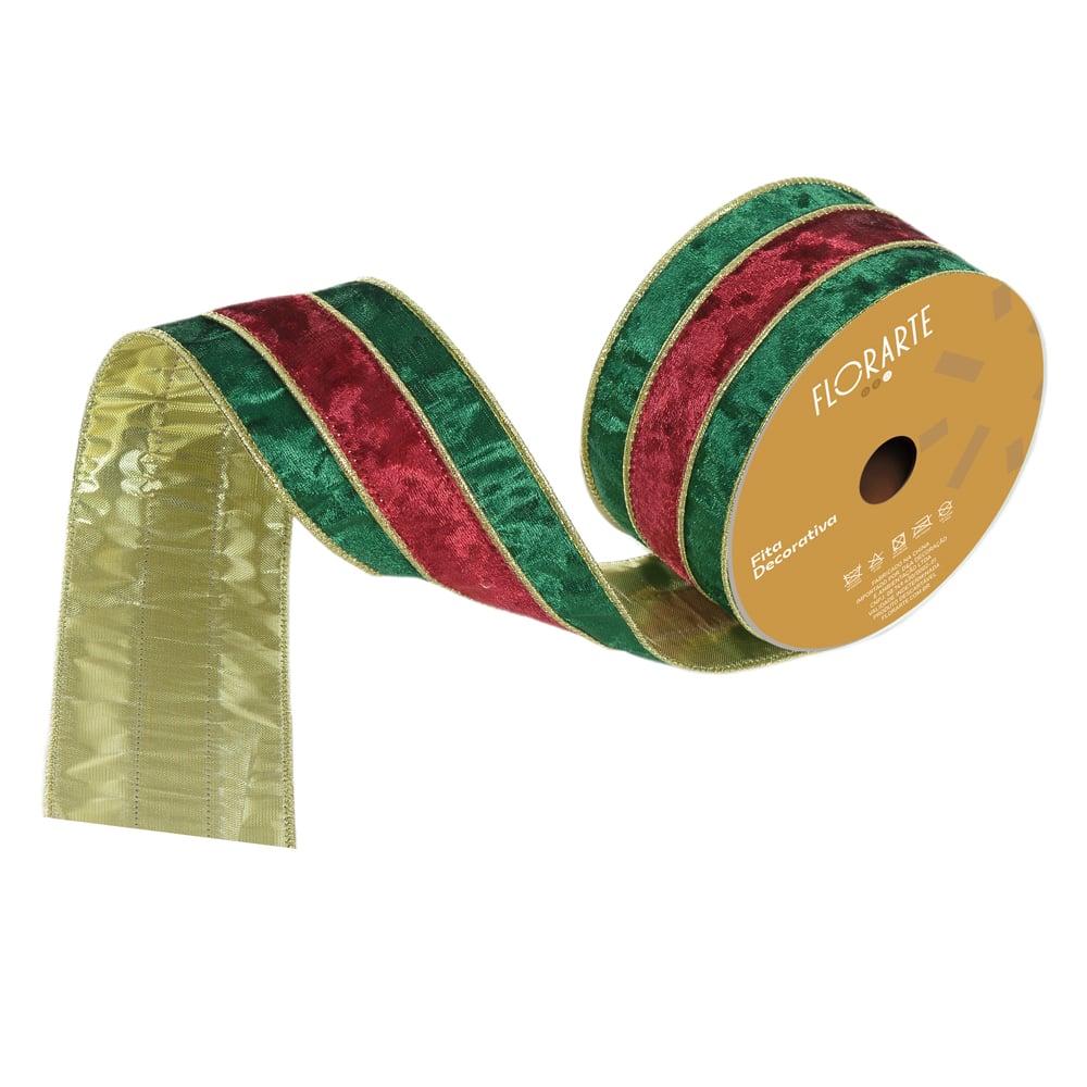 FITA ARAMADA VELUDO C/COSTURA (VERMELHO VERDE) 6,3cmX9,14m