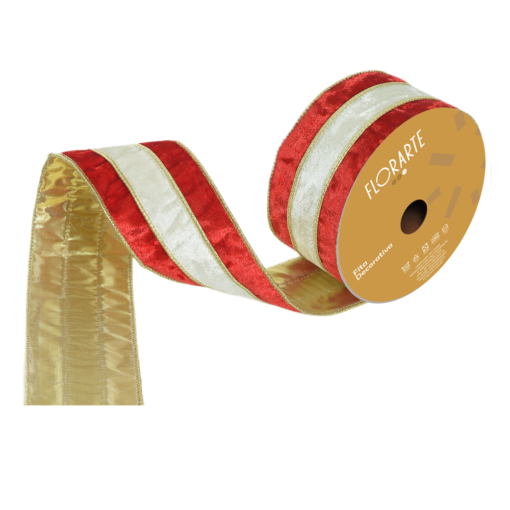 FITA ARAMADA VELUDO C/COSTURA (VERMELHO BRANCO) 6,3cmX9,14m