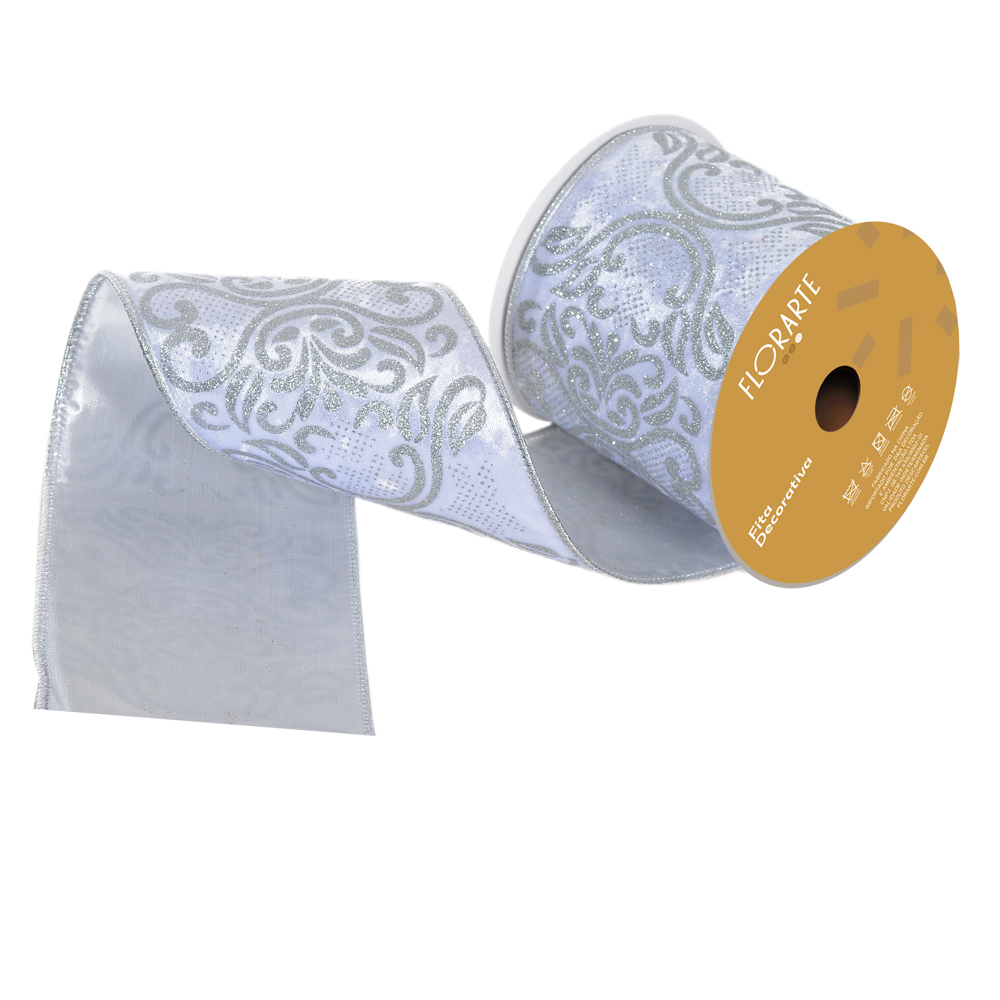FITA ARAMADA VELUDO DUPLA FACE C/COSTURA (BRANCO PRATA) 10cmX5m