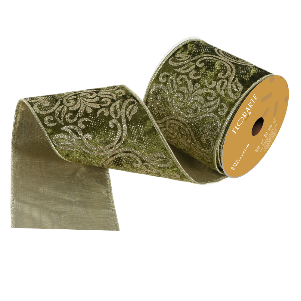FITA ARAMADA VELUDO DUPLA FACE C/COSTURA (VERDE ESCURO CHAMPANHE) 10cmX5m