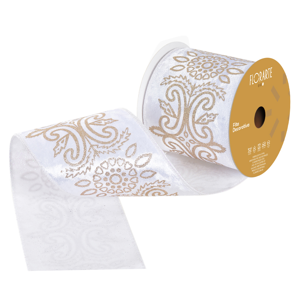 FITA ARAMADA VELUDO DUPLA FACE C/COSTURA (BRANCO CHAMPANHE) 10cmX5m