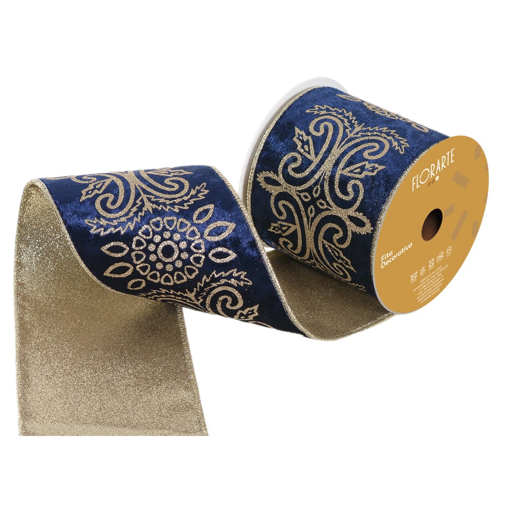 FITA ARAMADA VELUDO DUPLA FACE C/COSTURA (AZUL CHAMPANHE) 10cmX5m