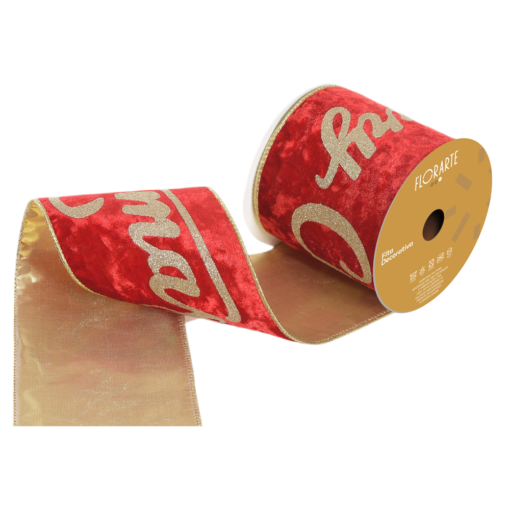 FITA ARAMADA VELUDO DUPLA FACE C/COSTURA (VERMELHO DOURADO) 10cmX5m
