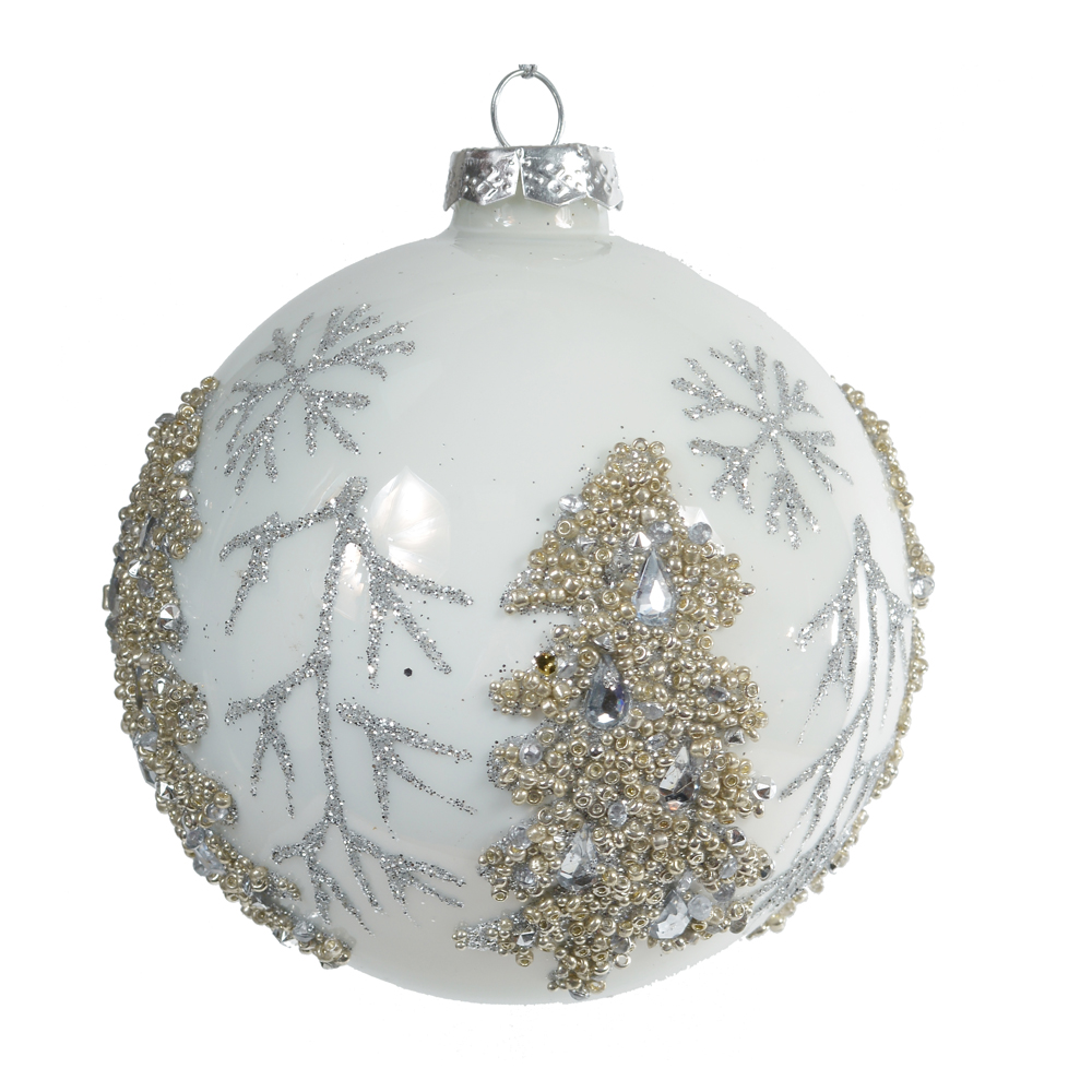 BOLA DECORADA VIDRO BOROSSILICATO NATAL (PRATA) 10cm