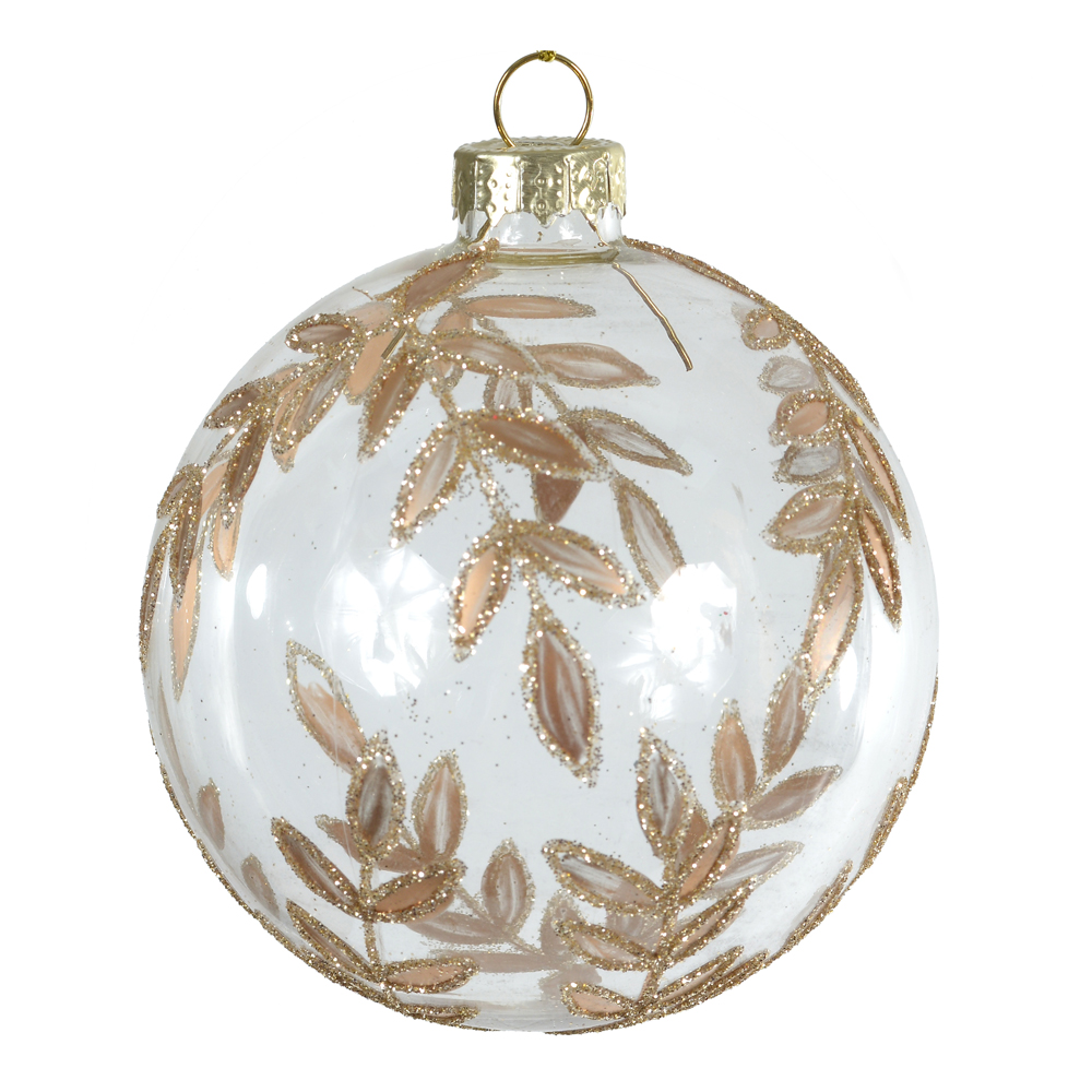 BOLA DECORADA VIDRO BOROSSILICATO NATAL (OURO CLARO) 8cm