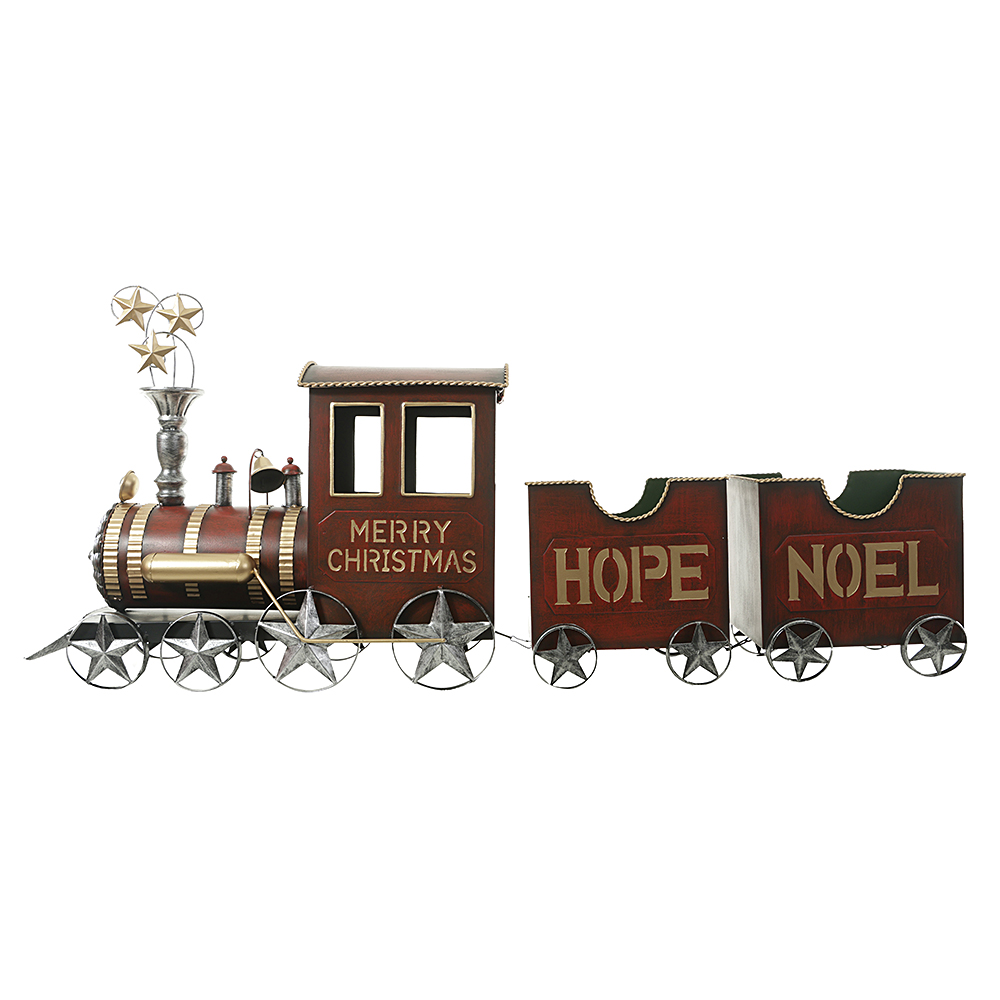 NATAL  TREM DECORATIVO METAL 53cmX1,22mX26cm (VERMELHO DOURADO)