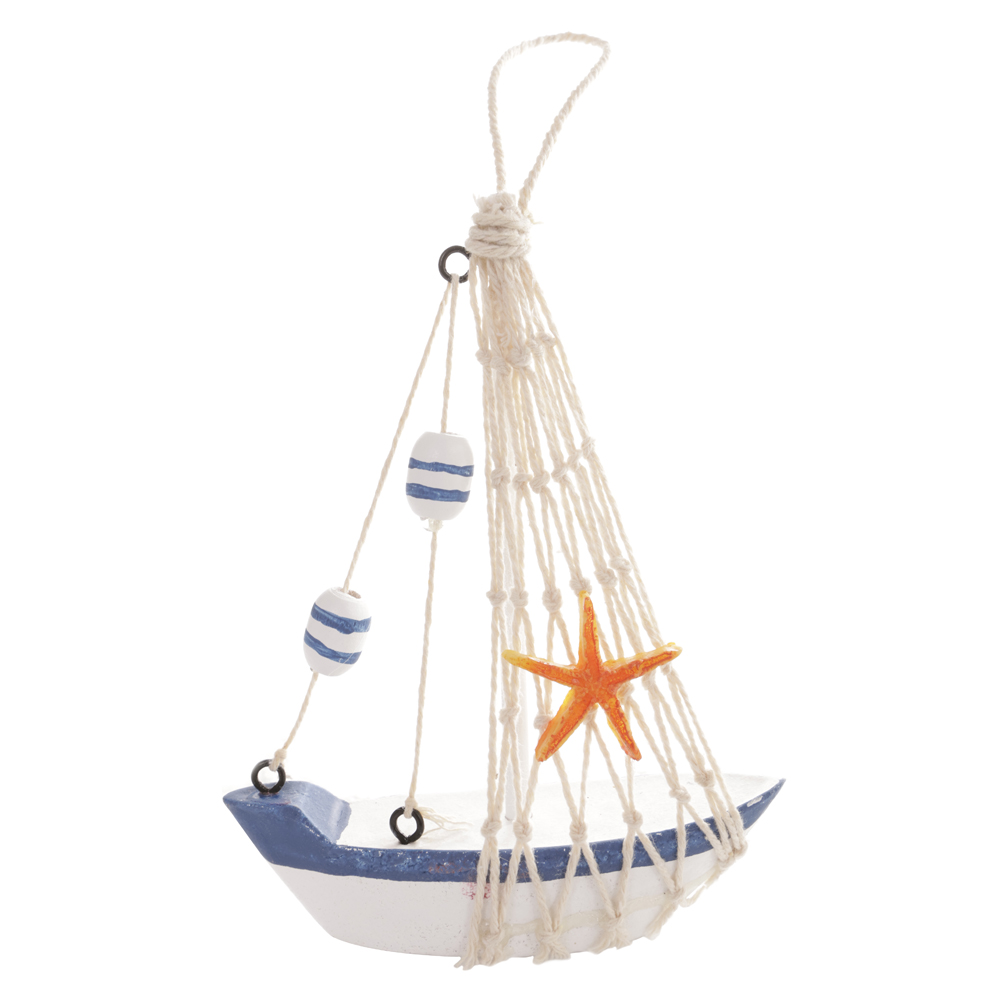 NATAL BARCO DECORATIVO (BRANCO AZUL) 17X11,5cm