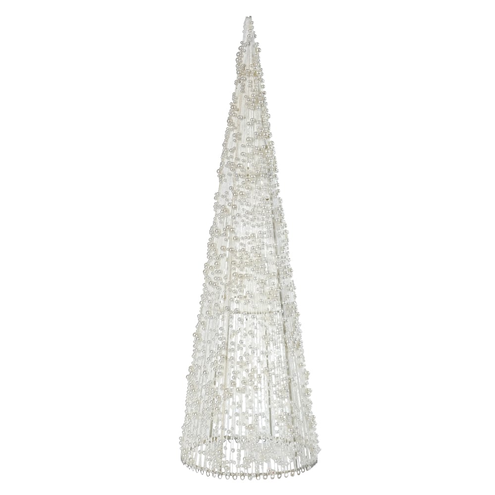 NATAL ARVORE  CONE DECORATIVA PEROLA C/ LED 40cm (BRANCO)