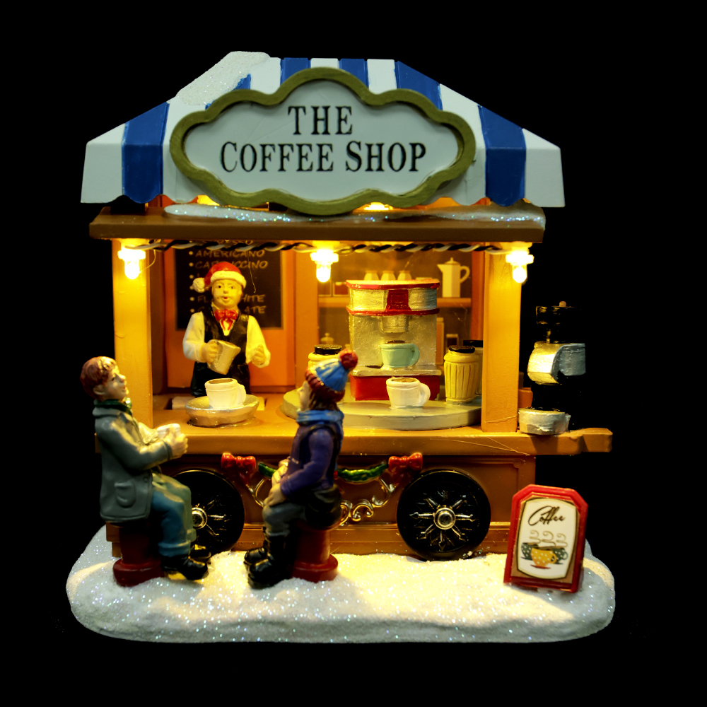 FIGURA NATAL LOJA DE CAFE (COLORIDO) 14X14X9,5CM