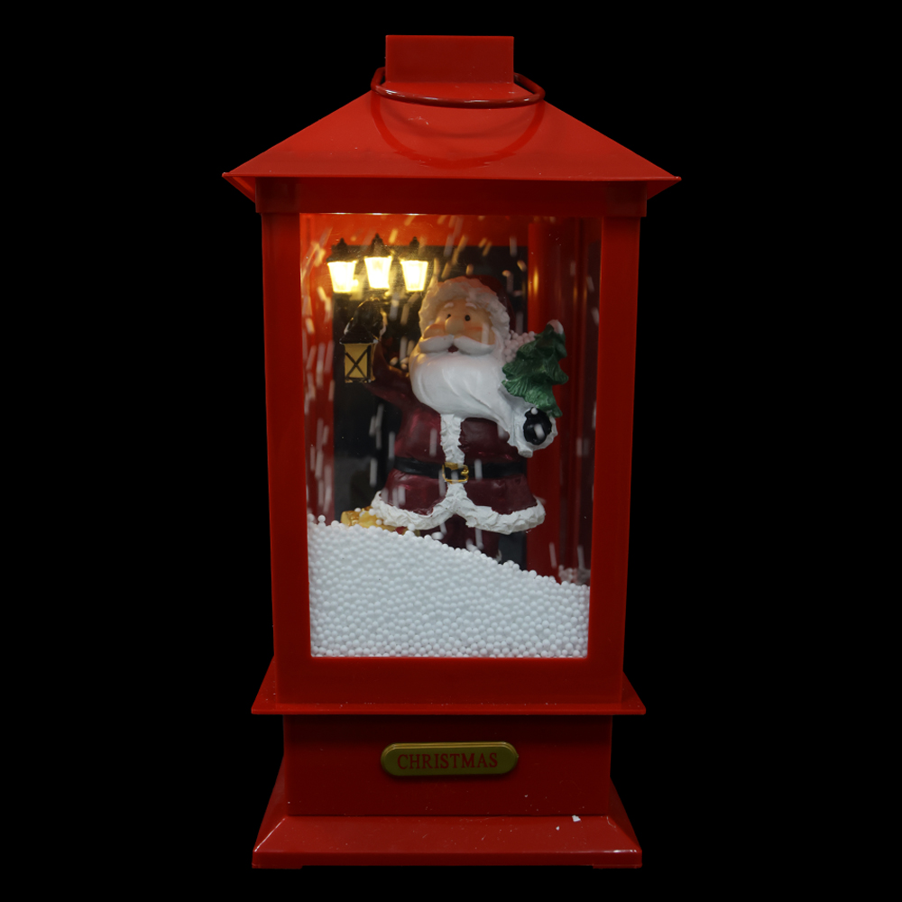NATAL  LANTERNA DECORATIVA ANIMADA C/SOM E NEVE 33X16,5cm (VERMELHO)