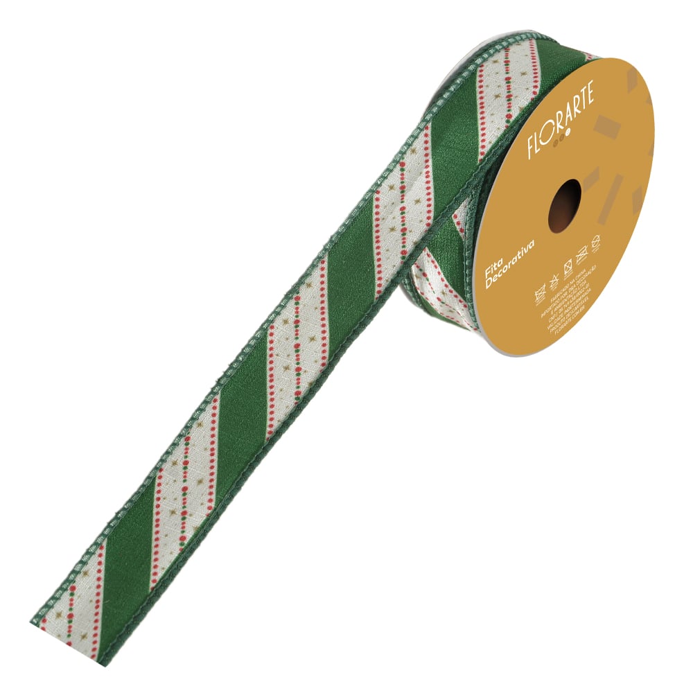 FITA ARAMADA LINHO DUPLA FACE C/COSTURA (VERDE BRANCO) 2,5cmX9,14m