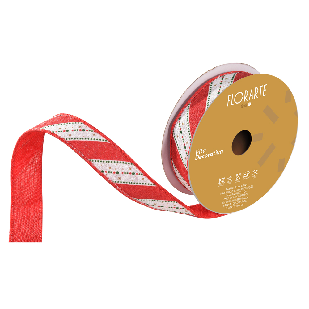 FITA ARAMADA LINHO DUPLA FACE C/COSTURA (VERMELHO BRANCO) 2,5cmX9,14m