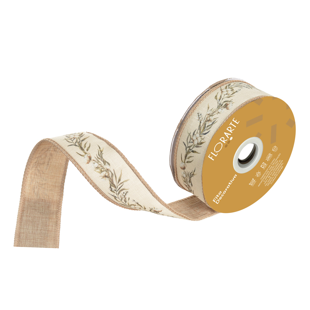FITA ARAMADA LINHO DUPLA FACE C/COSTURA (BEGE) 3,8cmX9,14m