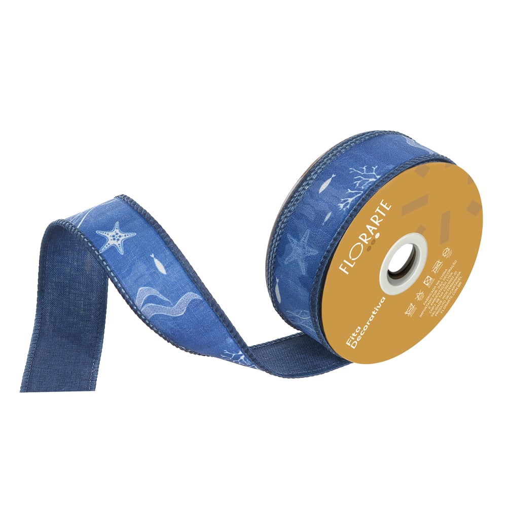 FITA ARAMADA LINHO DUPLA FACE C/COSTURA (AZUL BRANCO) 3,8cmX9,14m