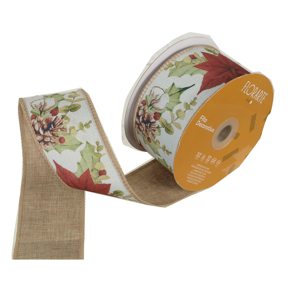 FITA ARAMADA LINHO DUPLA FACE C/COSTURA (BRANCO BEGE) 6,3cmX9,14m