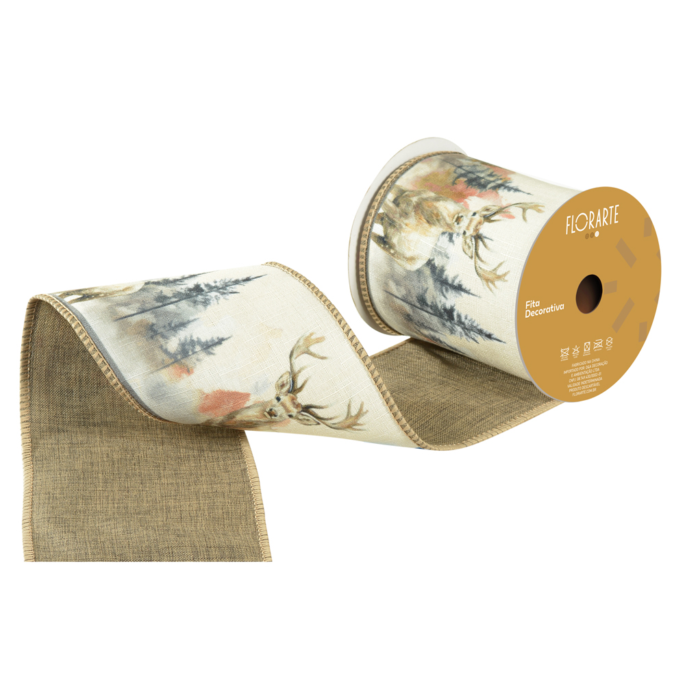 FITA ARAMADA LINHO DUPLA FACE C/COSTURA (BRANCO VERDE) 10cmX5m