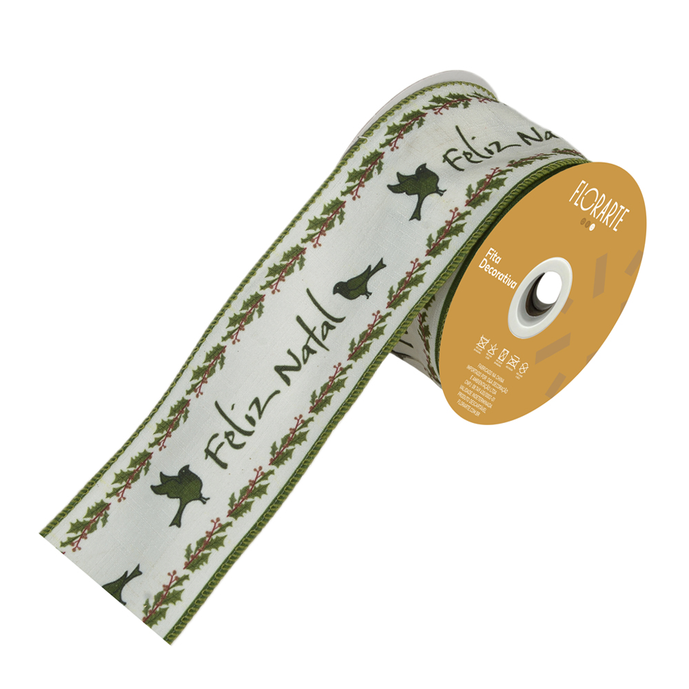 FITA ARAMADA LINHO C/COSTURA (BRANCO VERDE) 6,3cmX9,14m