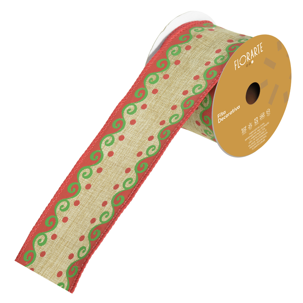 FITA ARAMADA LINHO C/COSTURA (BEGE VERDE) 6,3cmX9,14m
