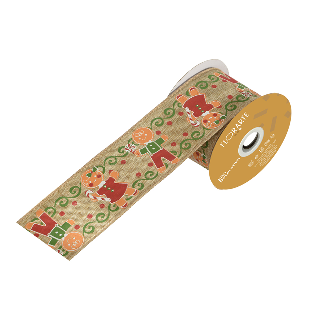 FITA ARAMADA LINHO C/COSTURA (BEGE VERDE) 6,3cmX9,14m